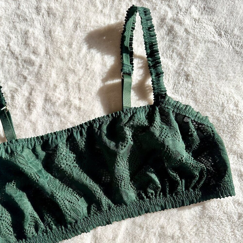 NWT Aerie Coral Lace Bandeau Bralette in Green - Size: Large - Picture 2 of 7
